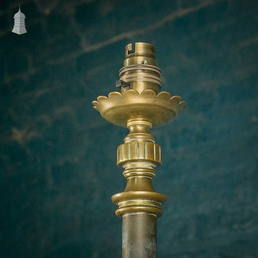 Brass Standard Lamps By Elkington & Co, Adjustable 19th C Neo Classical Corinthian Columns With Paw Feet photo Lighting
