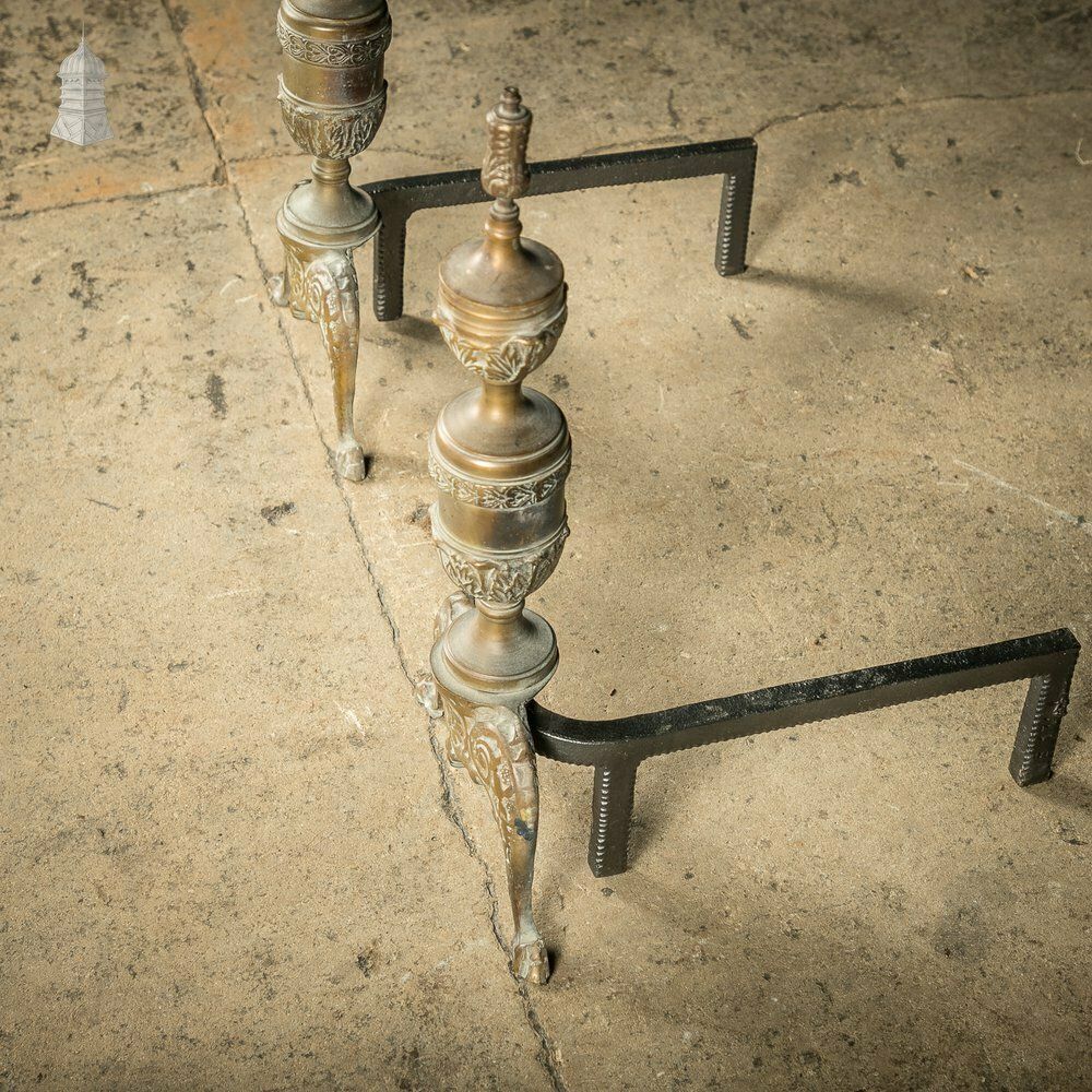 Fire Dog Andirons, Ornate Brass Pair photo buy