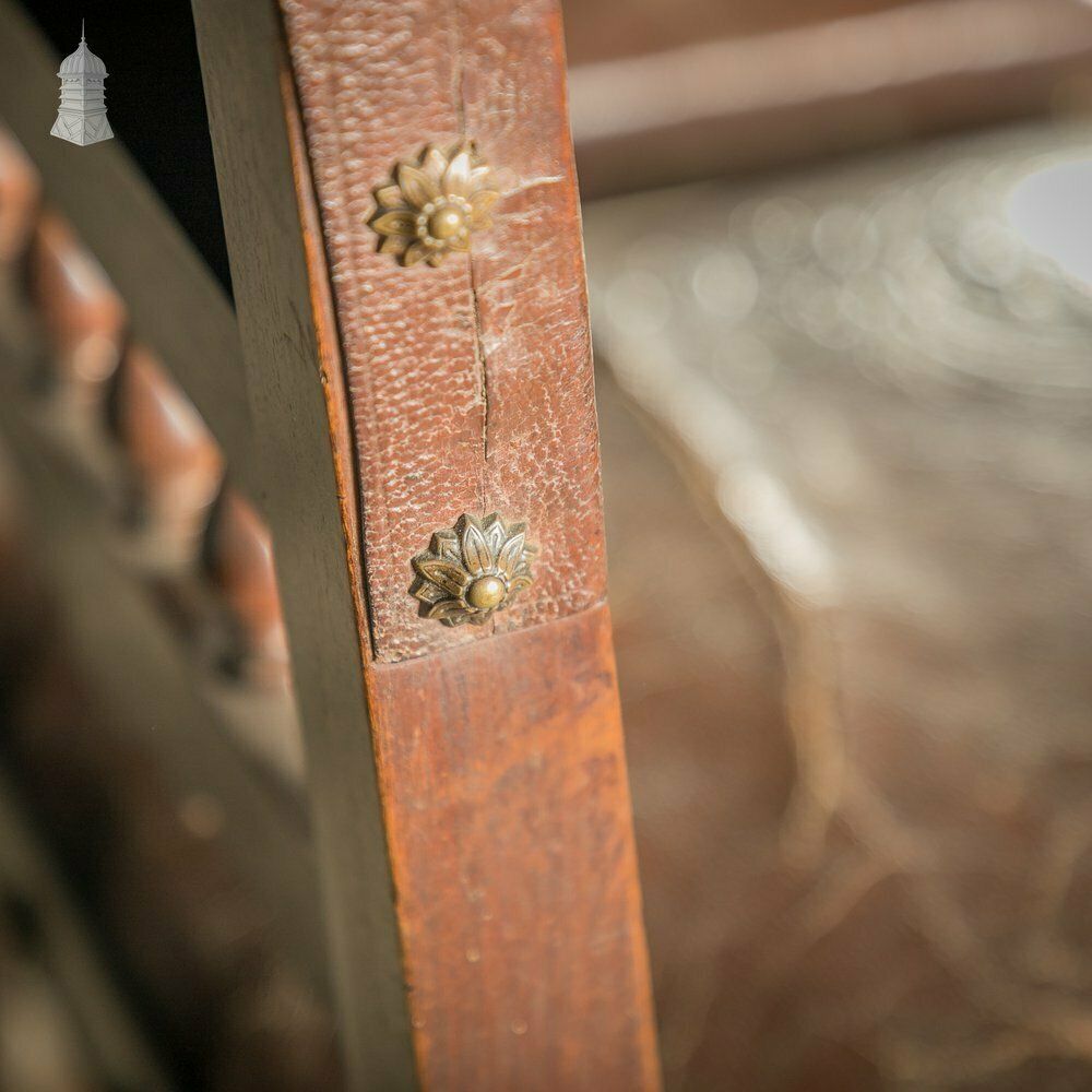 photo for sale Carved Oak Chairs, 19th C With Embossed Studded Leather Seats, Set Of 4