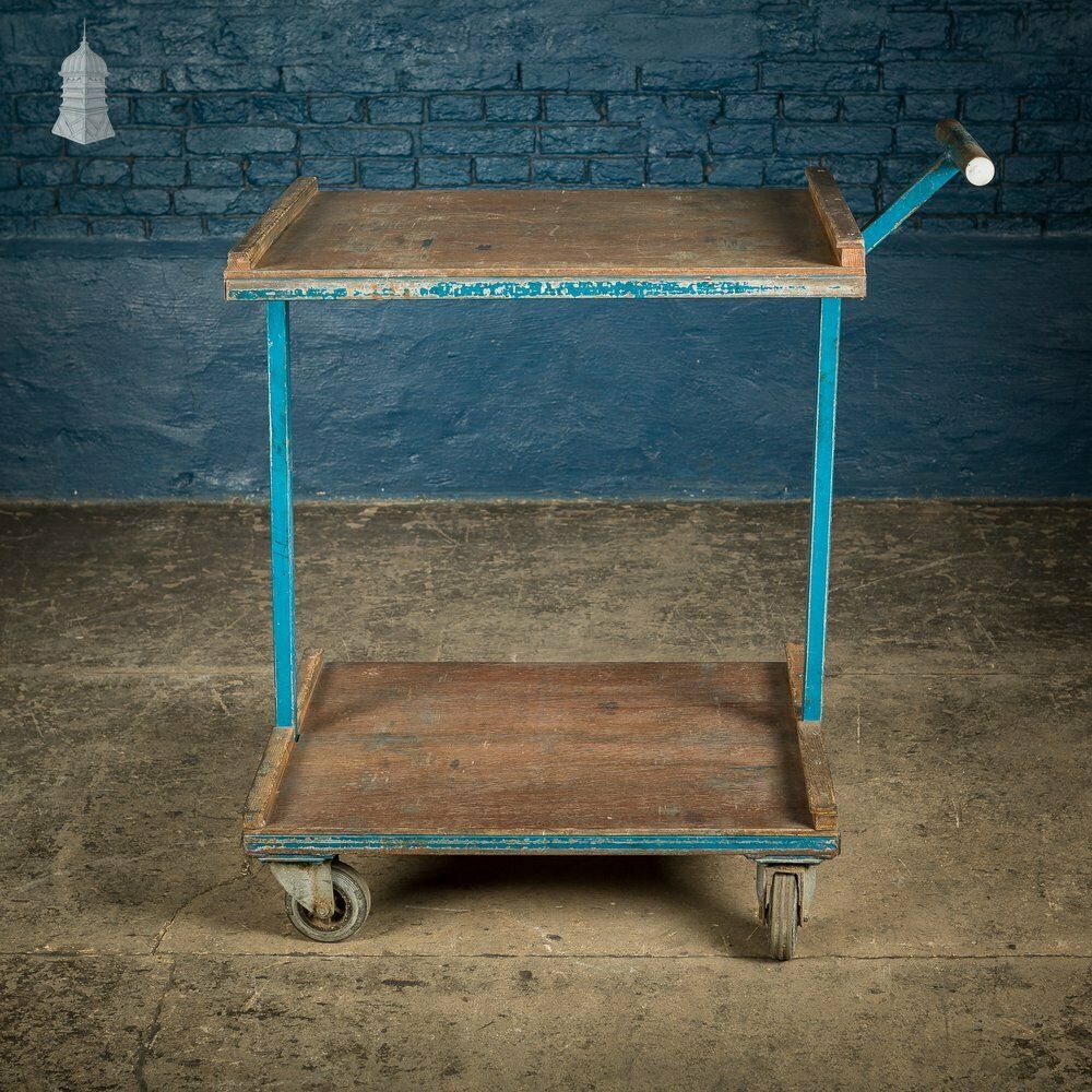 Vintage Blue Industrial Wheeled Trolley photo furniture