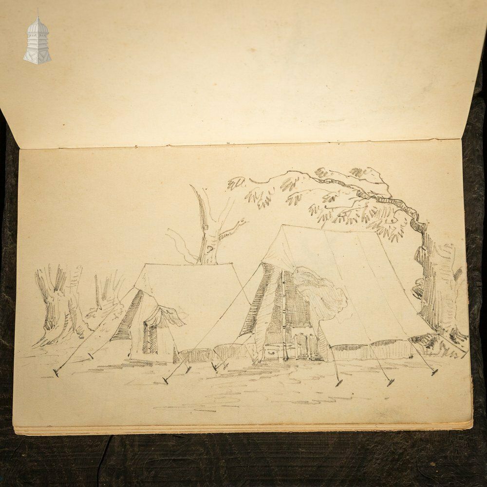 photo furniture Small 19th C Red Leather Bound Journal Documenting A Hunting Trip To India With Hand Drawn Sketches