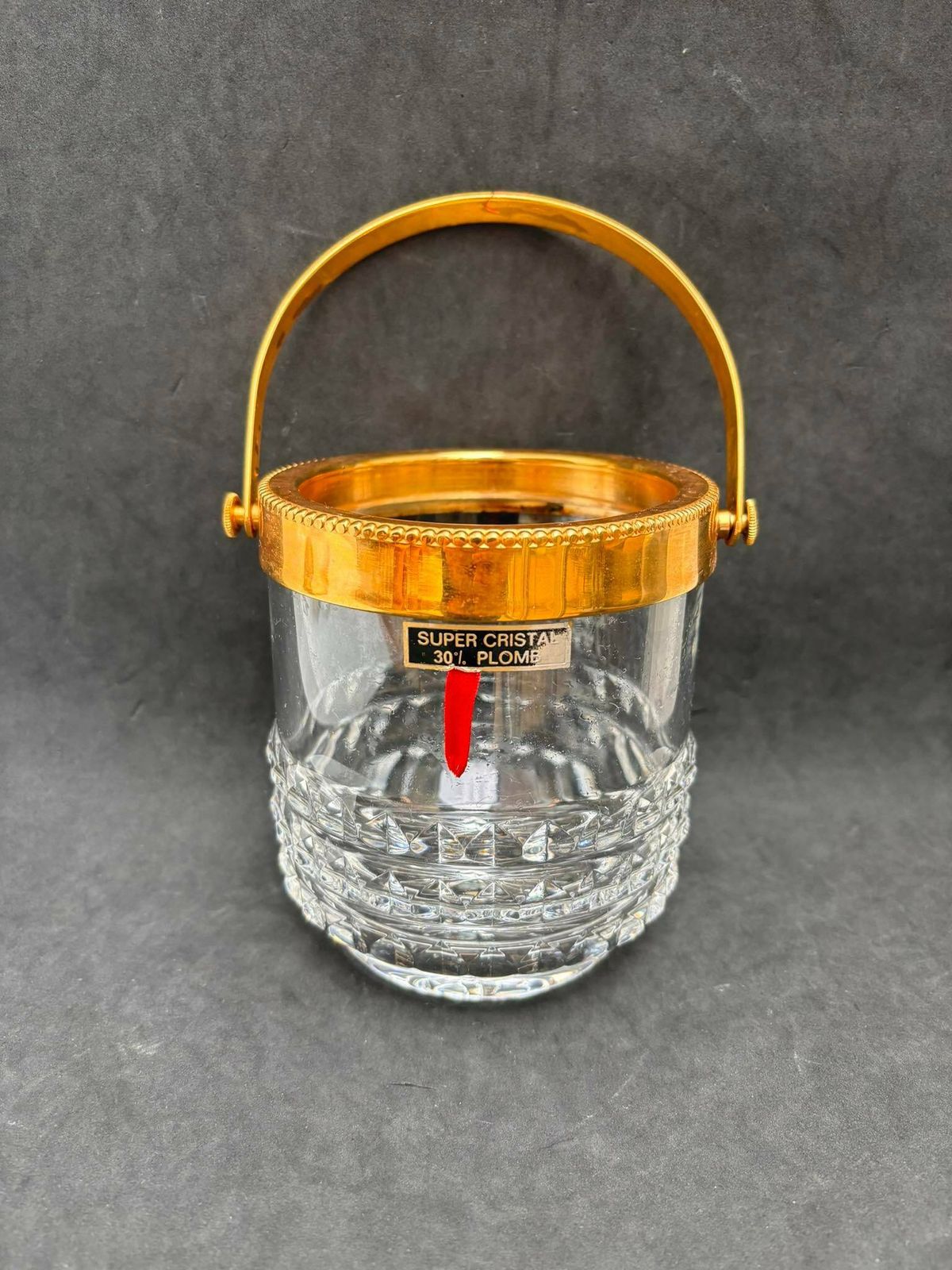 Ice Bucket Heavy Molded Crystal With Golden Metal Handles Mid Century Barware Mixology Tools Bar Cart Hollywood Regency Man Cave Gift photo furniture