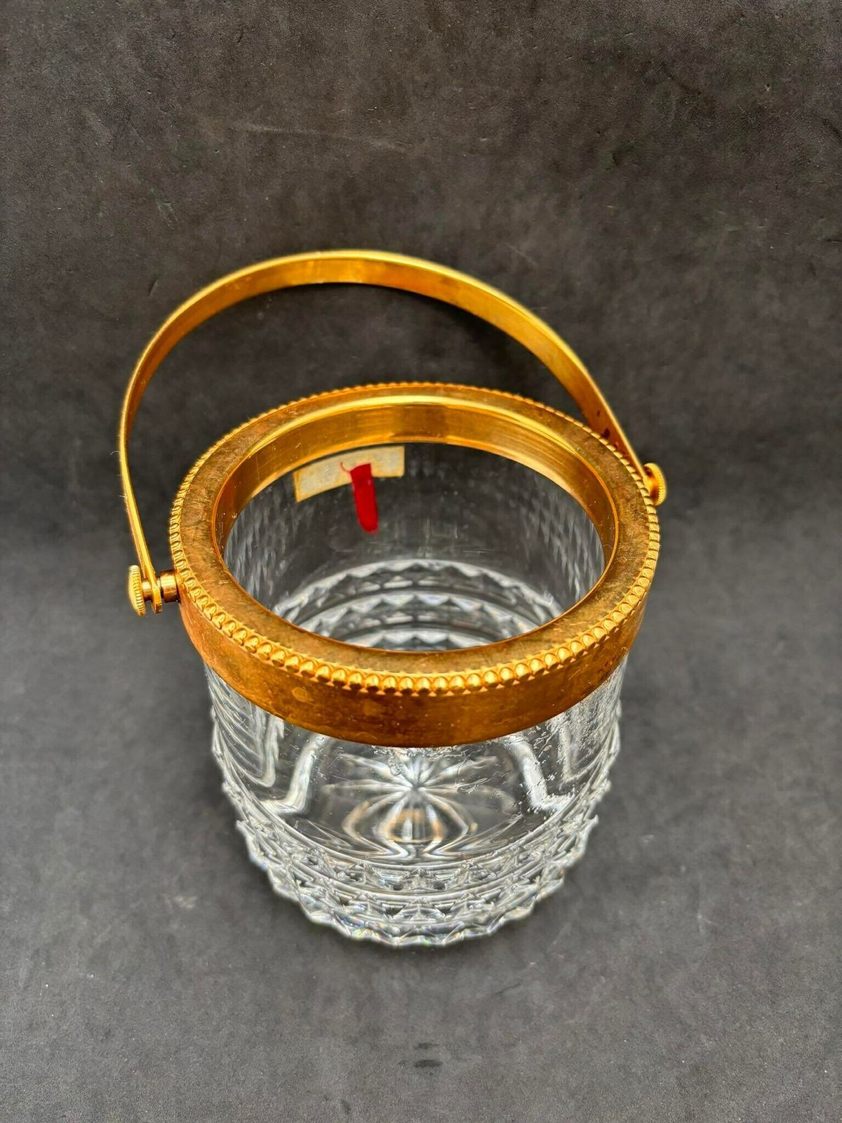 photo for sale Ijsemmer Van Zwaar Gegoten Kristal Met Vergulde Metalen Handgrepen – Mid Century Barware, Mixologie Accessoires, Barkast, Hollywood Regency, Man Cave, Cadeau