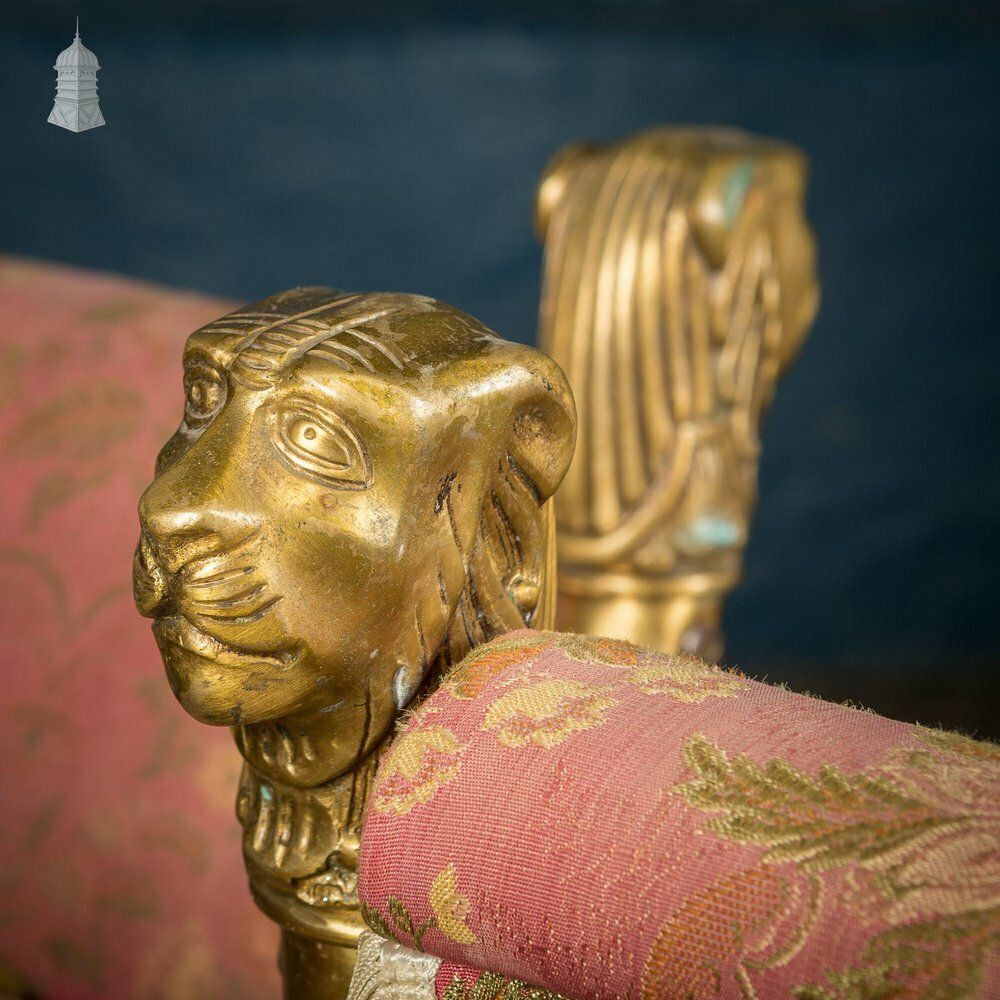 Pair Of Vintage Brass Lion Head And Paw Detail X Frame Stools For Upholstery photo furniture