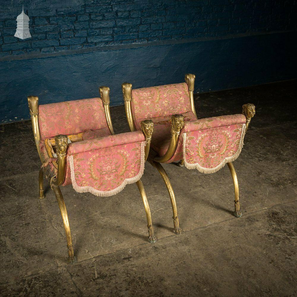 photo furniture Pair Of Vintage Brass Lion Head And Paw Detail X Frame Stools For Upholstery