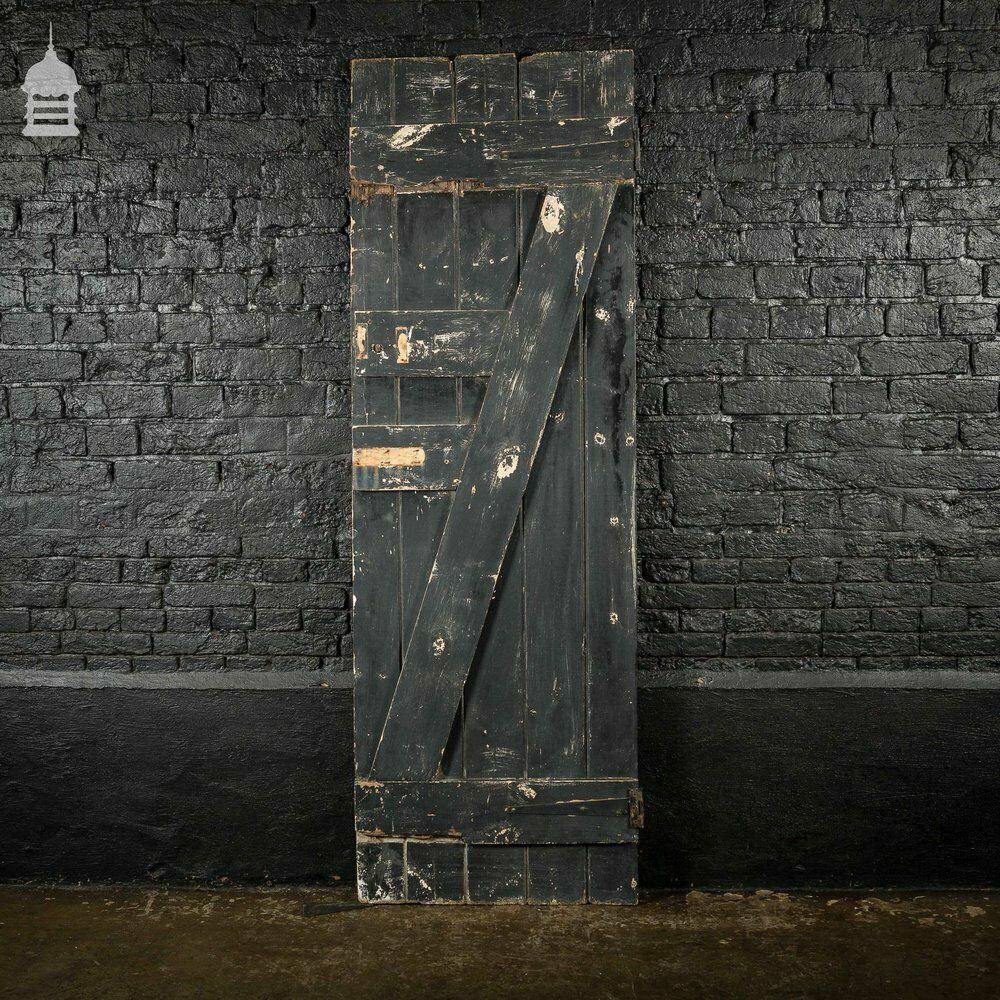 19th C Black Painted V Grove Pine Ledged And Braced Internal Cottage Door photo furniture