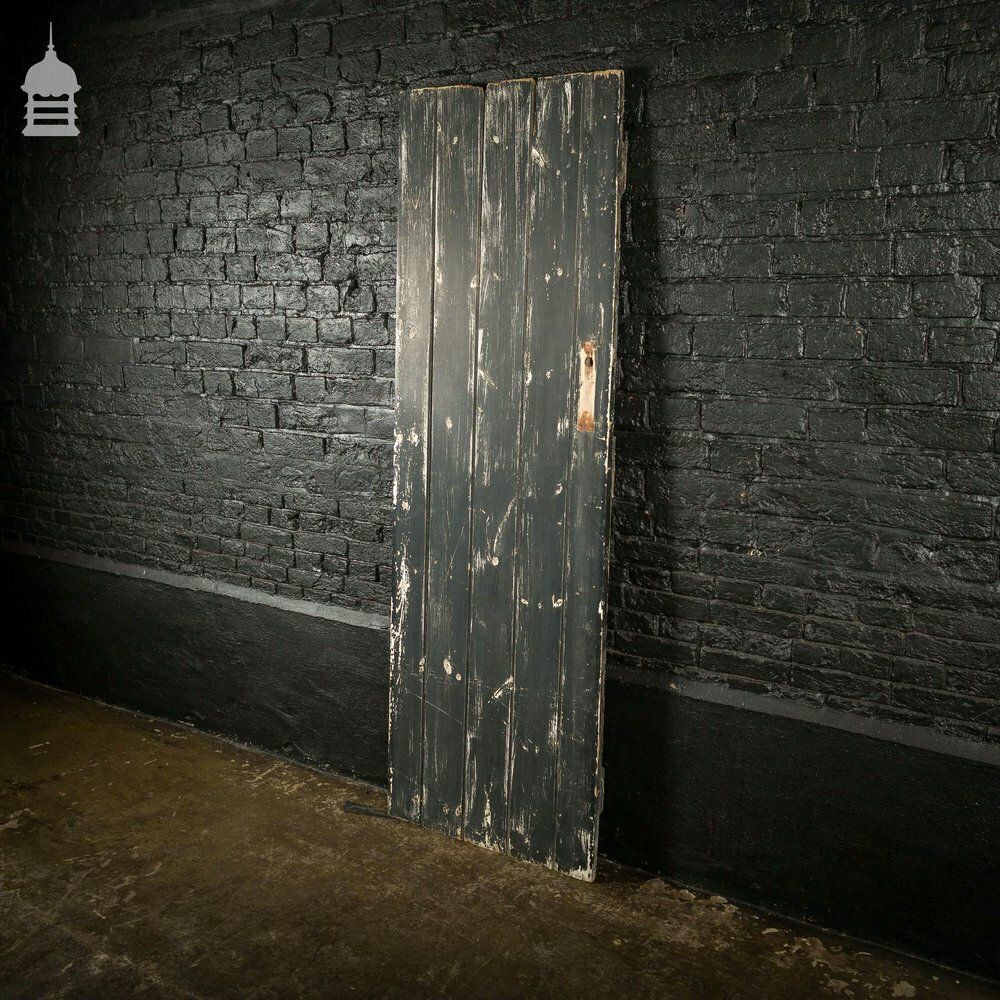 19th C Black Painted V Grove Pine Ledged And Braced Internal Cottage Door photo for sale