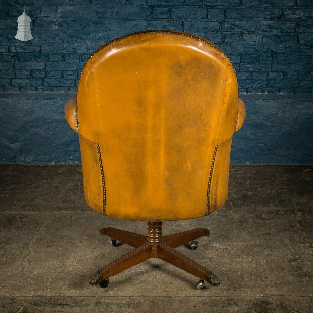 Edwardian Brown Button Back Leather Swivel Chair With Later Castors photo for sale