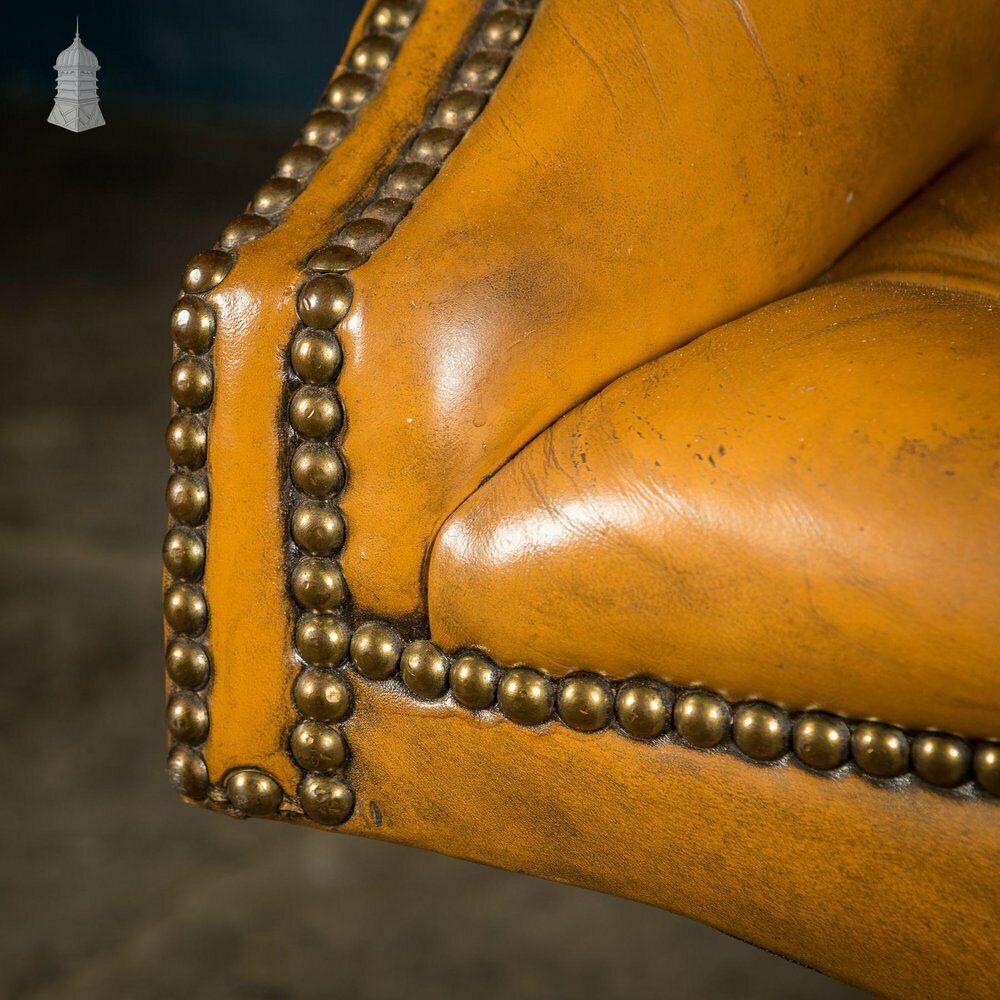 photo furniture Edwardian Brown Button Back Leather Swivel Chair With Later Castors