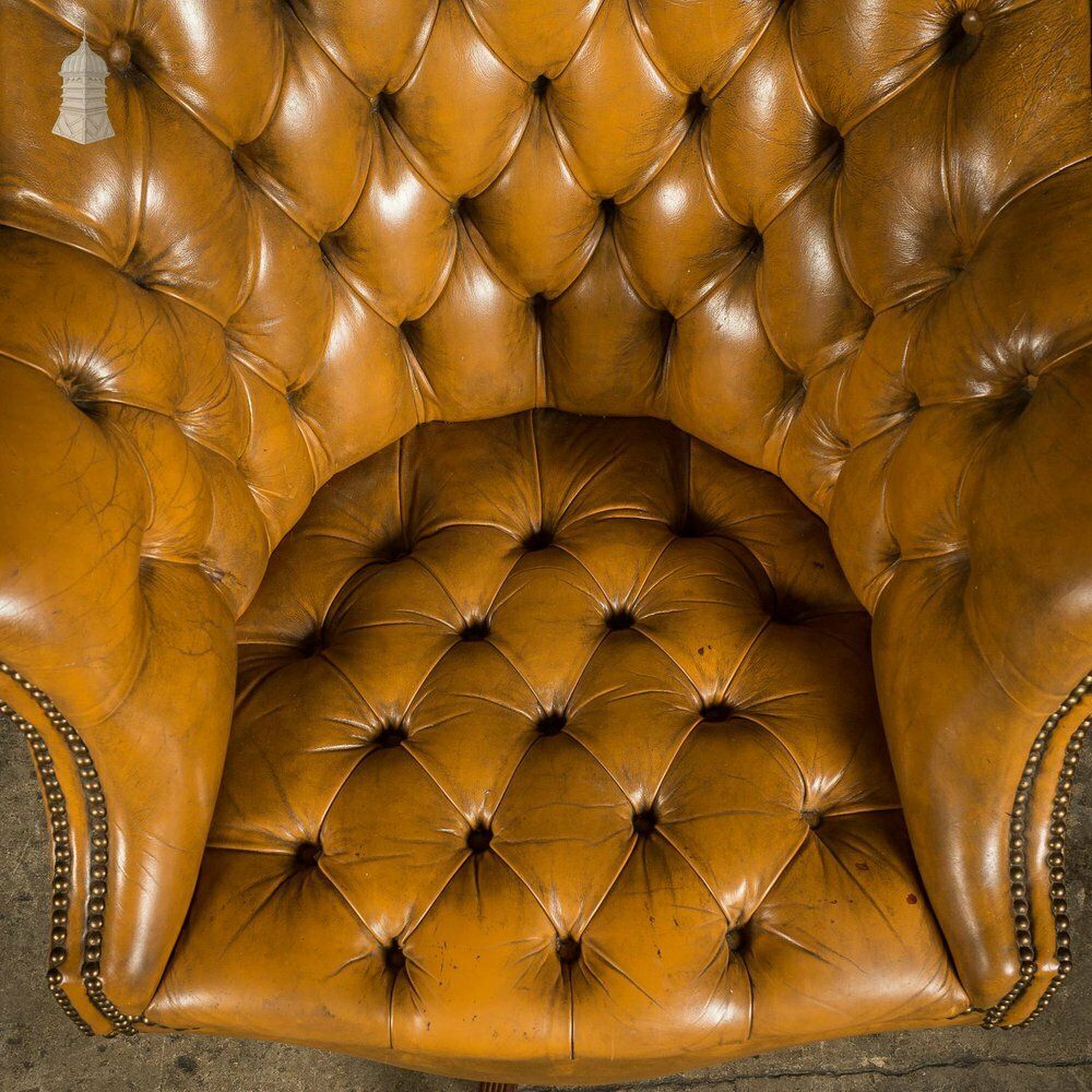 Furniture Edwardian Brown Button Back Leather Swivel Chair With Later Castors photo