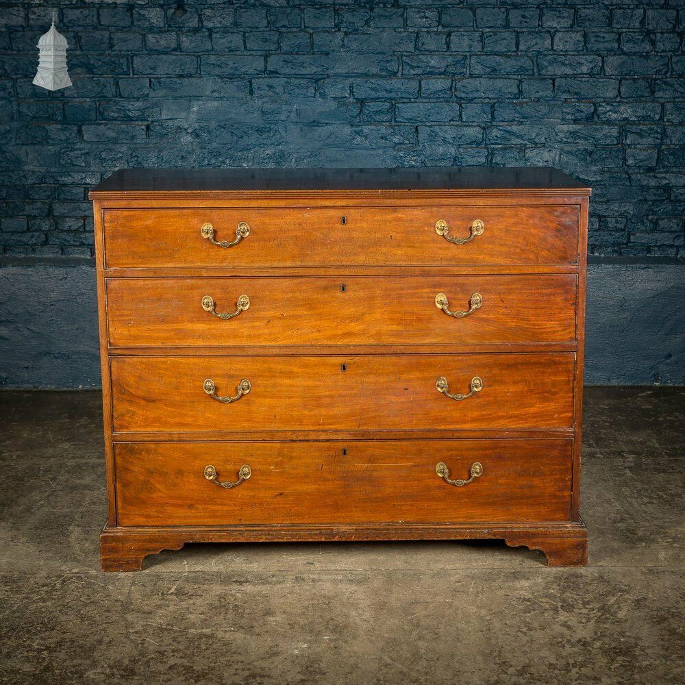 photo for sale Very Wide Georgian Mahogany 4 Drawer Chest Brass Drop Handles