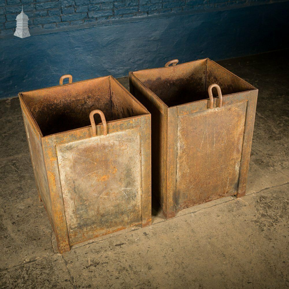 Pair Of Steel Industrial Factory Parts Bins Planters photo 600.0