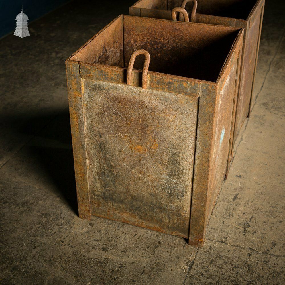 Pair Of Steel Industrial Factory Parts Bins Planters photo vintage