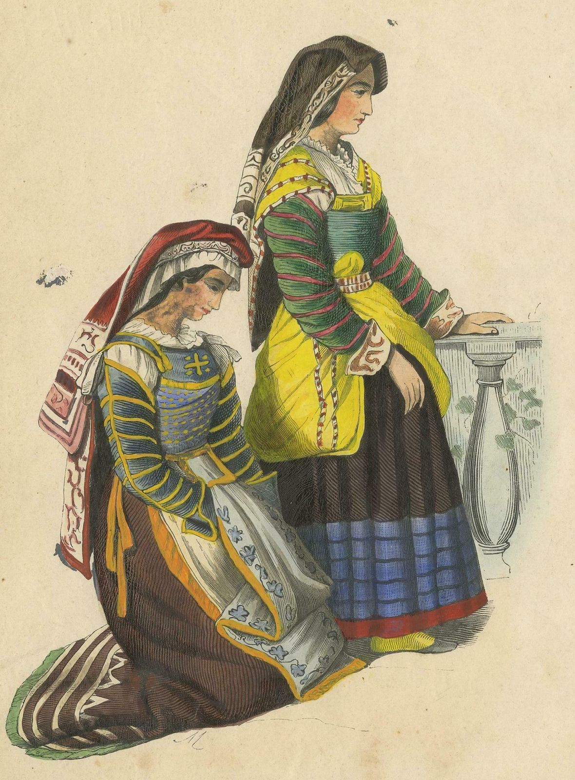 Antique Costume Print Of Miranda Women By Wahlen, 1843 photo for sale