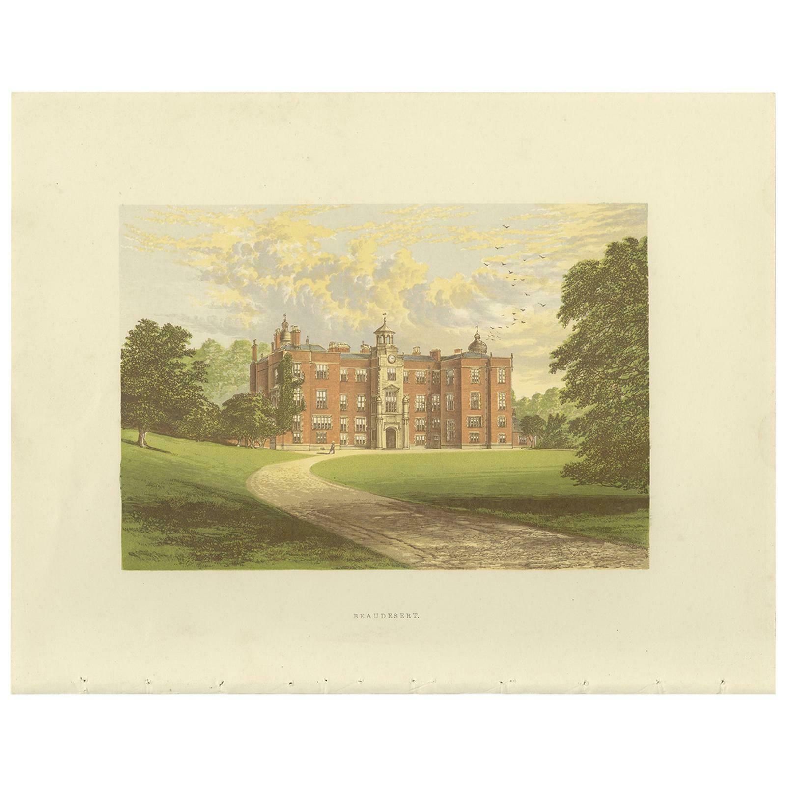 Antique Print Of Beaudesert By Morris, Circa 1880