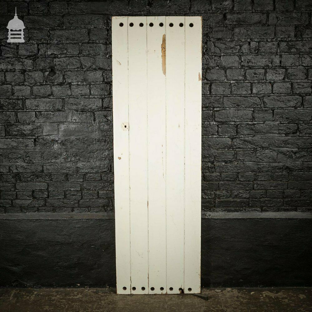 Narrow 19th C Ledged And Braced White Painted Pine Vented Cottage Pantry Door photo furniture
