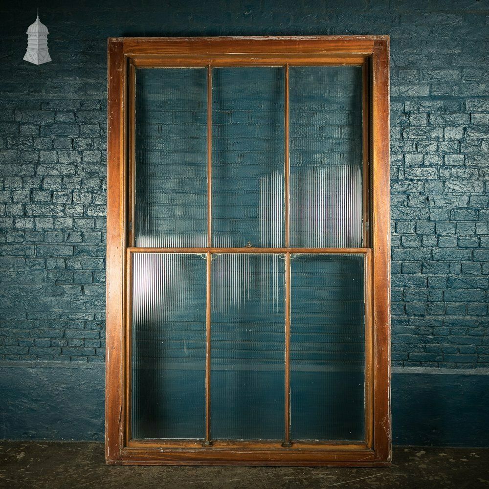 Hardwood Sliding Sash Windows, 8ft High With Reeded Obscure Glazing photo vintage