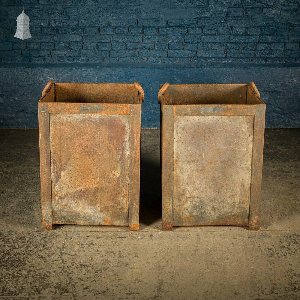 Pair Of Heavy Duty Steel Industrial Workshop Bins photo Garden Decor