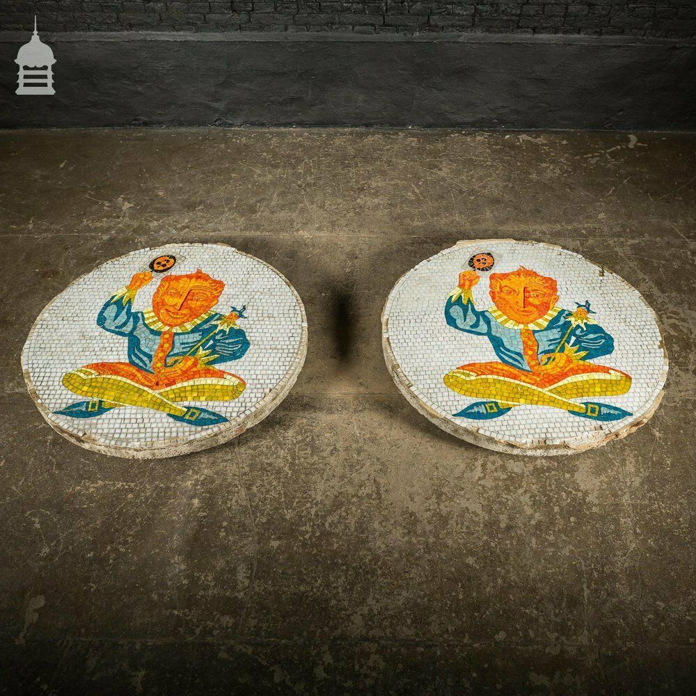 Pair Of Circular Floor Mosaics With Colourful Joker Designs photo furniture