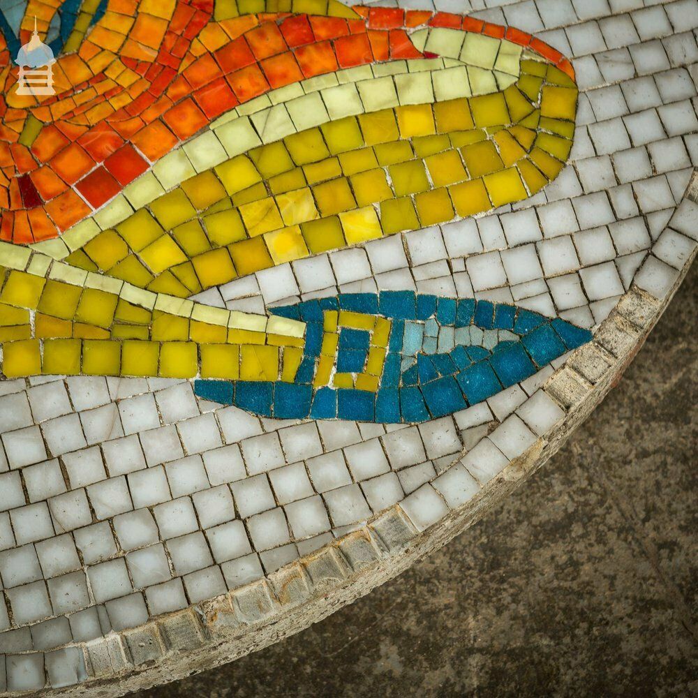 Pair Of Circular Floor Mosaics With Colourful Joker Designs photo vintage