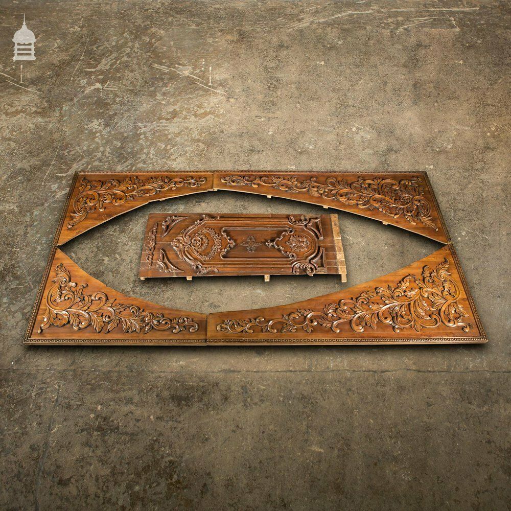Set Of 5 Decorative 20th C Carved Wooden Panels