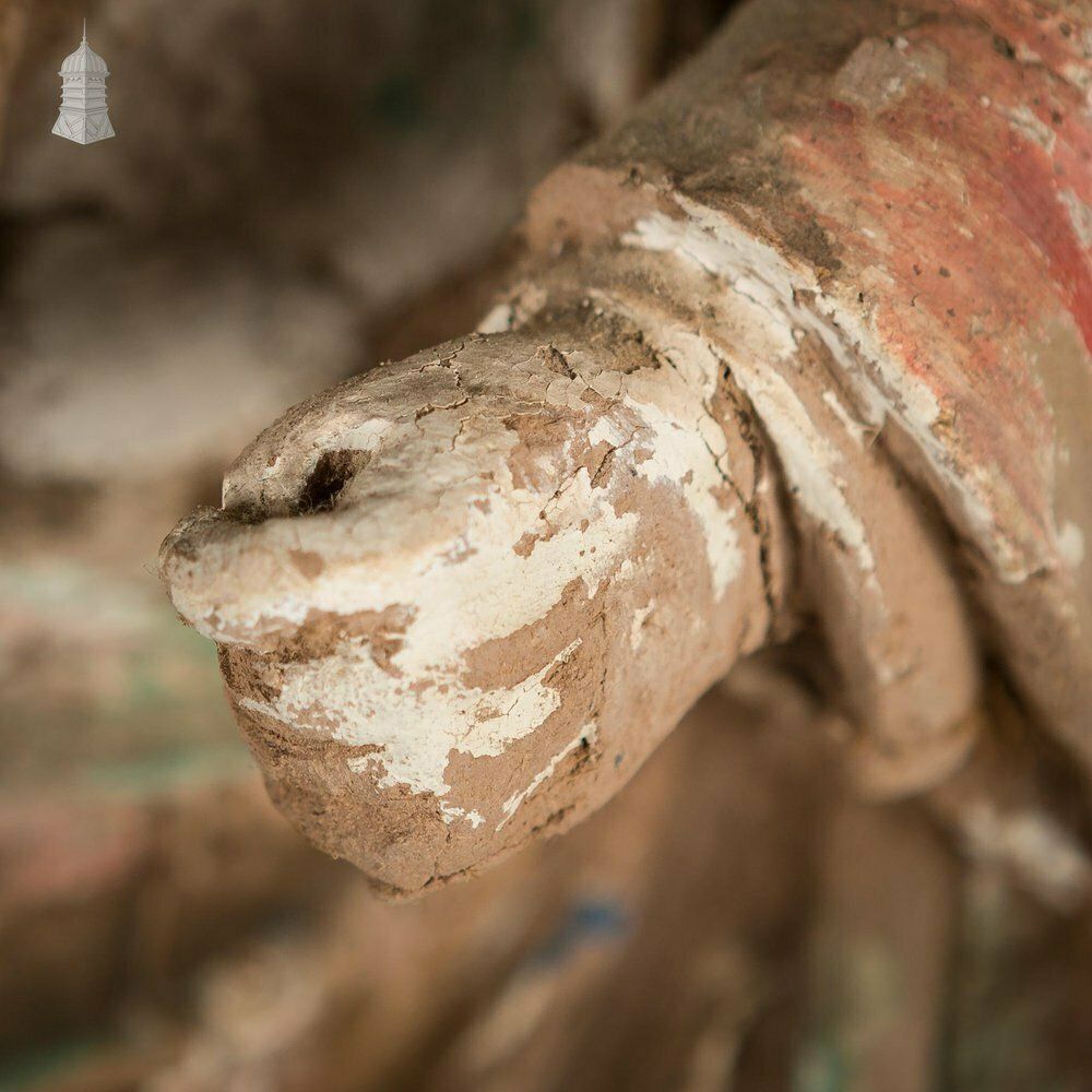 photo for sale A Pair Of Chinese Early Ming Dynasty Luohans, Remnants Of Blue, Red And White Pigment Height 50cm
