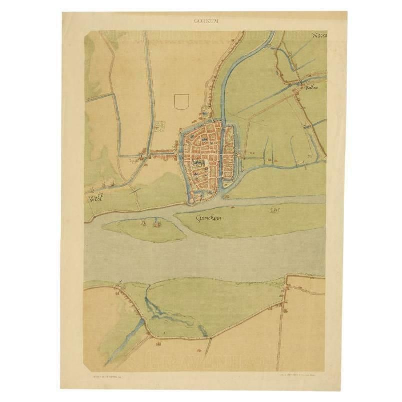 Antique Map Of The Dutch City Of Gorinchem By Smulders, Lithograph, 1916