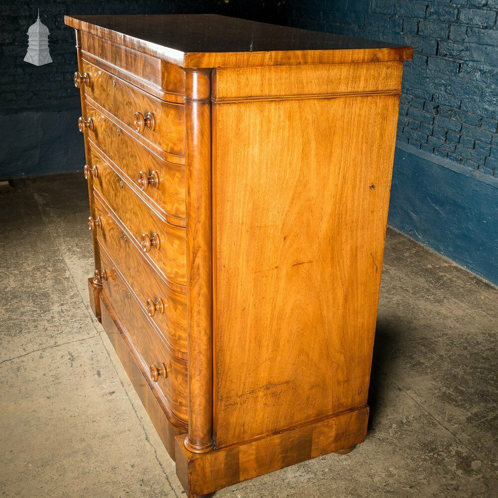 Impressive 19th C Bow Fronted Flanked Column Mahogany Chest Of Drawers photo vinterior