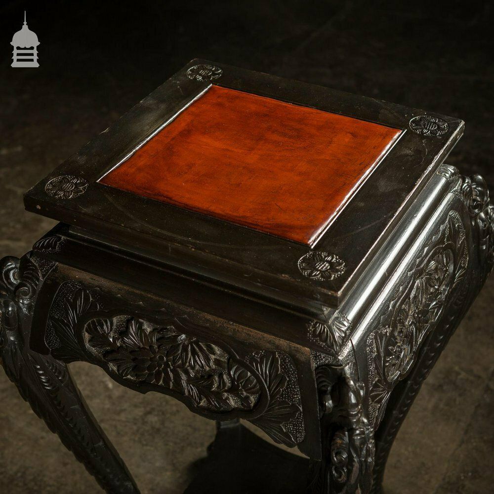 480.0 Dark Finish Anglo Indian Jardinière Stand With Leather Top photo