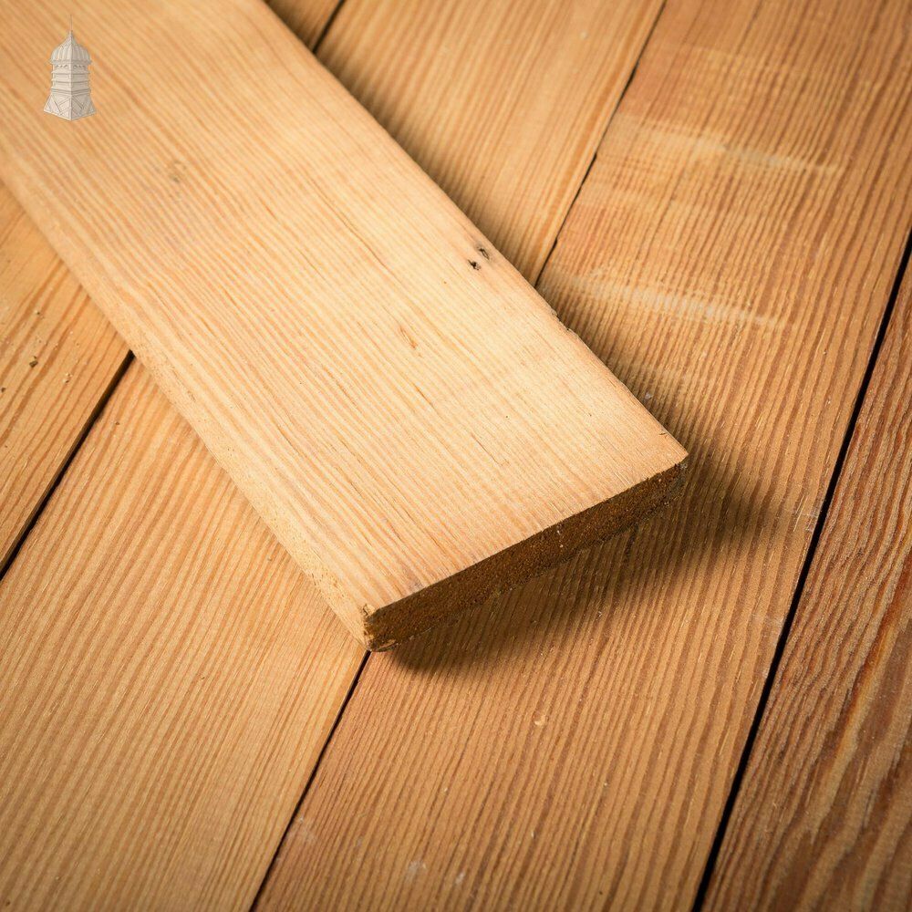 Batch Of 13.5 Square Metres Of Mixed Width Planed Pitch Pine Wall Cladding Floorboards photo for sale