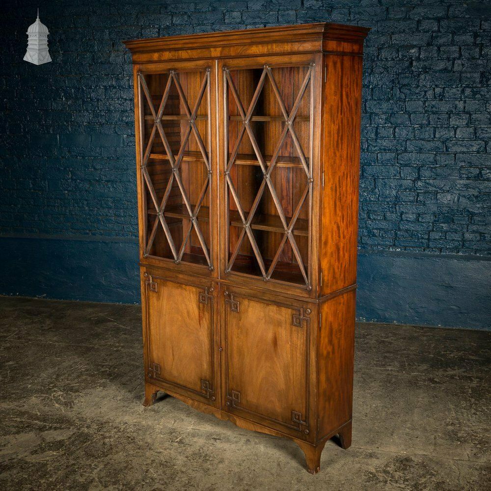photo buy Circa 1890 Small Scale Glazed Bookcase By Bartholomew & Fletcher With Diamond Banded Glass & Reeded Detail