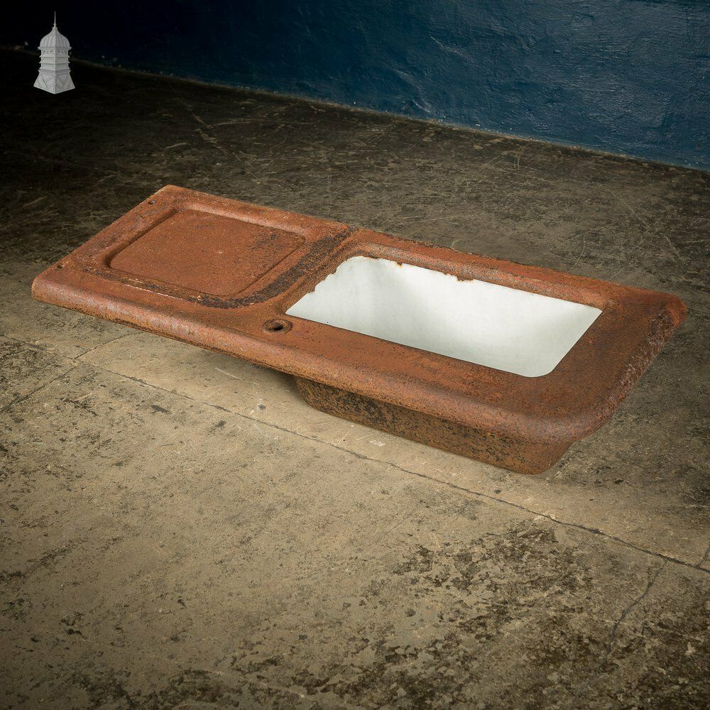 19th C Cast Iron Trough Sink And Drainer