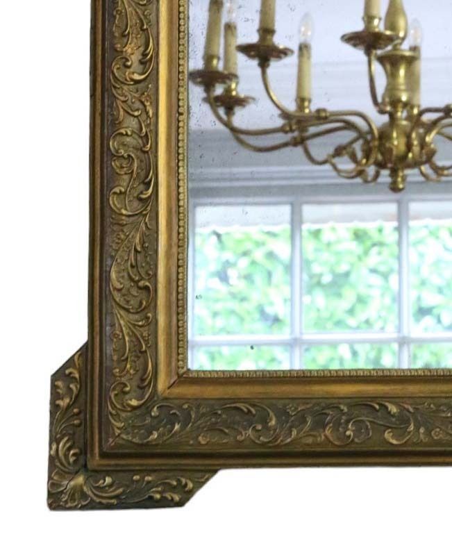 Antique C1900 Large Fine Quality Gilt Overmantle Wall Mirror photo 1495.0