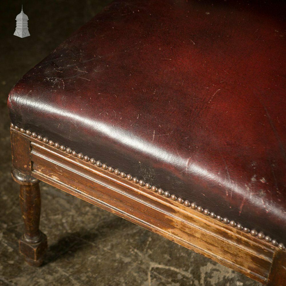 photo for sale Set Of 6 19th C French Tall Back Dining Chairs With Worn Leather Seat Pads