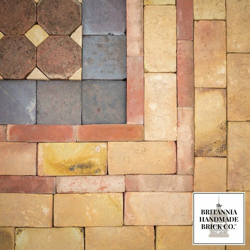 Bespoke Buff, Red And Staffordshire Blue Combination Handmade Floor Brick Centre Feature photo Home Fixtures