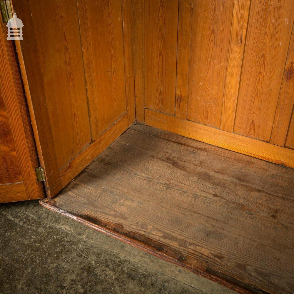 Furniture Large 19th C Figured Pitch Pine Ecclesiastical Cupboard With Double Doors, Opening Top And Metal Castors photo