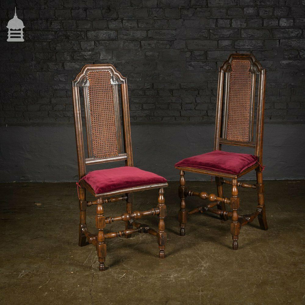 Pair Of 17th C Continental Fruitwood High Backed Hall Chairs photo for sale