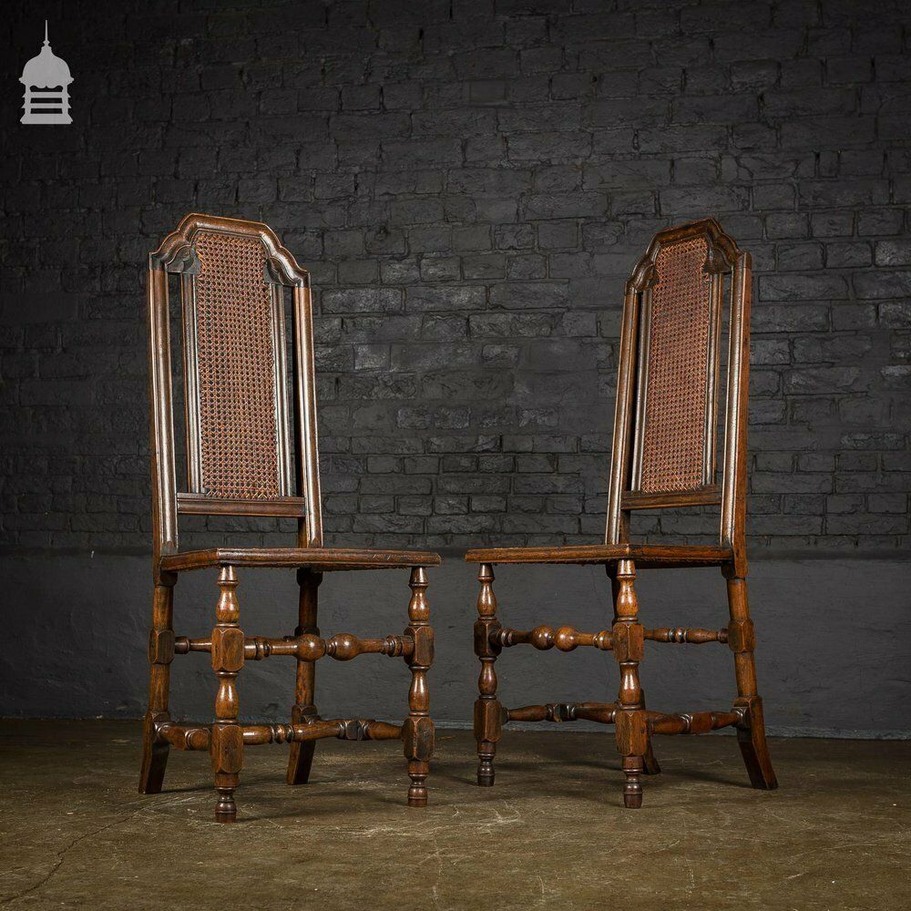 Pair Of 17th C Continental Fruitwood High Backed Hall Chairs