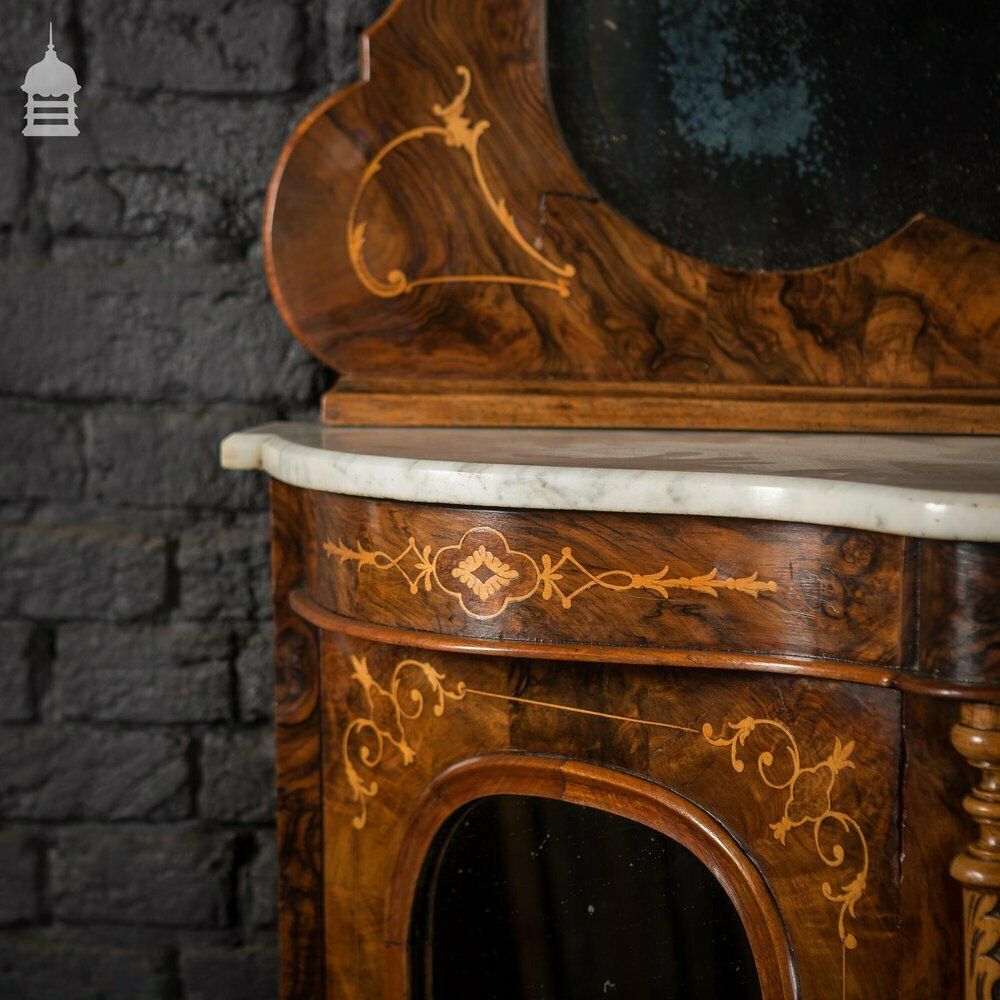 Stunning 19th C Inlaid Rosewood Marble Topped Credenza With Mirror Base And Raised Mirrored Back photo 2100.0