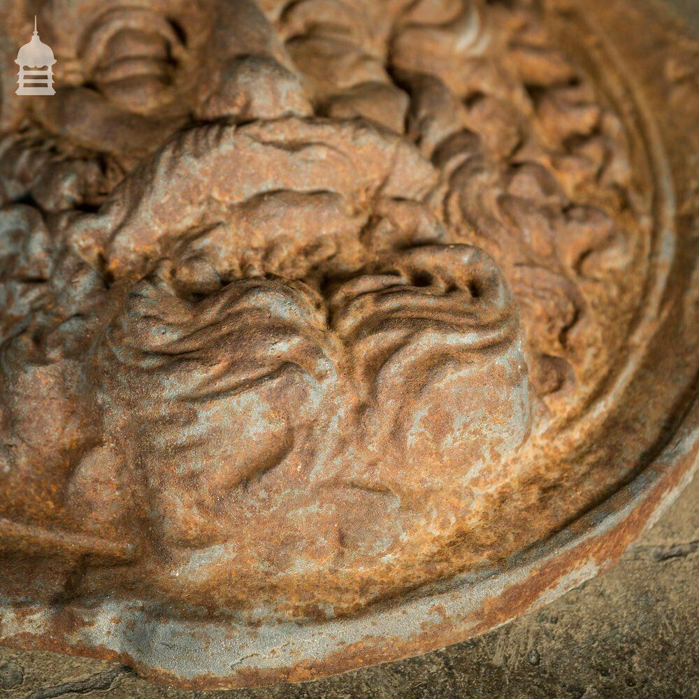 Pair Of Round Cast Iron Greek God Mythical Figure Relief photo Art