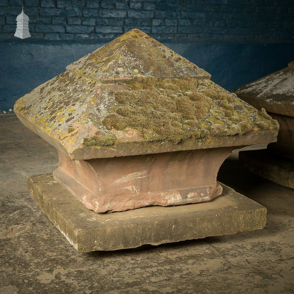 Pair Of 18th C Stone Pier Caps On Later Bases photo vintage