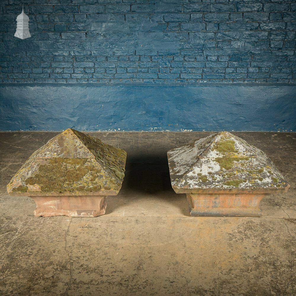 photo for sale Pair Of 18th C Stone Pier Caps On Later Bases