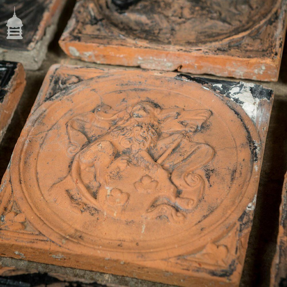 Set Of 22 19th C Decorative 7 Inch Terracotta Tiles With Flakey Paint photo furniture
