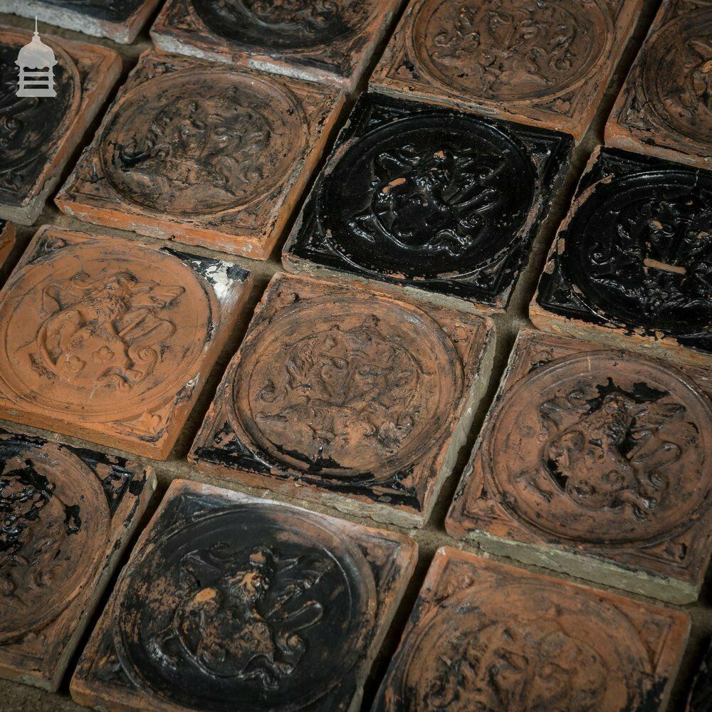 Set Of 22 19th C Decorative 7 Inch Terracotta Tiles With Flakey Paint photo Home Fixtures