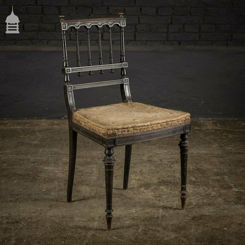 Elegant 18th C Ebonised Dining Chair With Ornate Turnings For Re Upholstery photo furniture
