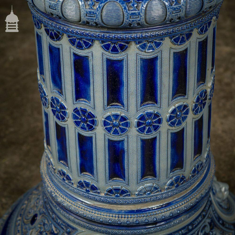 Ornate 19th C Doulton Lambeth Style Blue And White Jardinière photo vintage