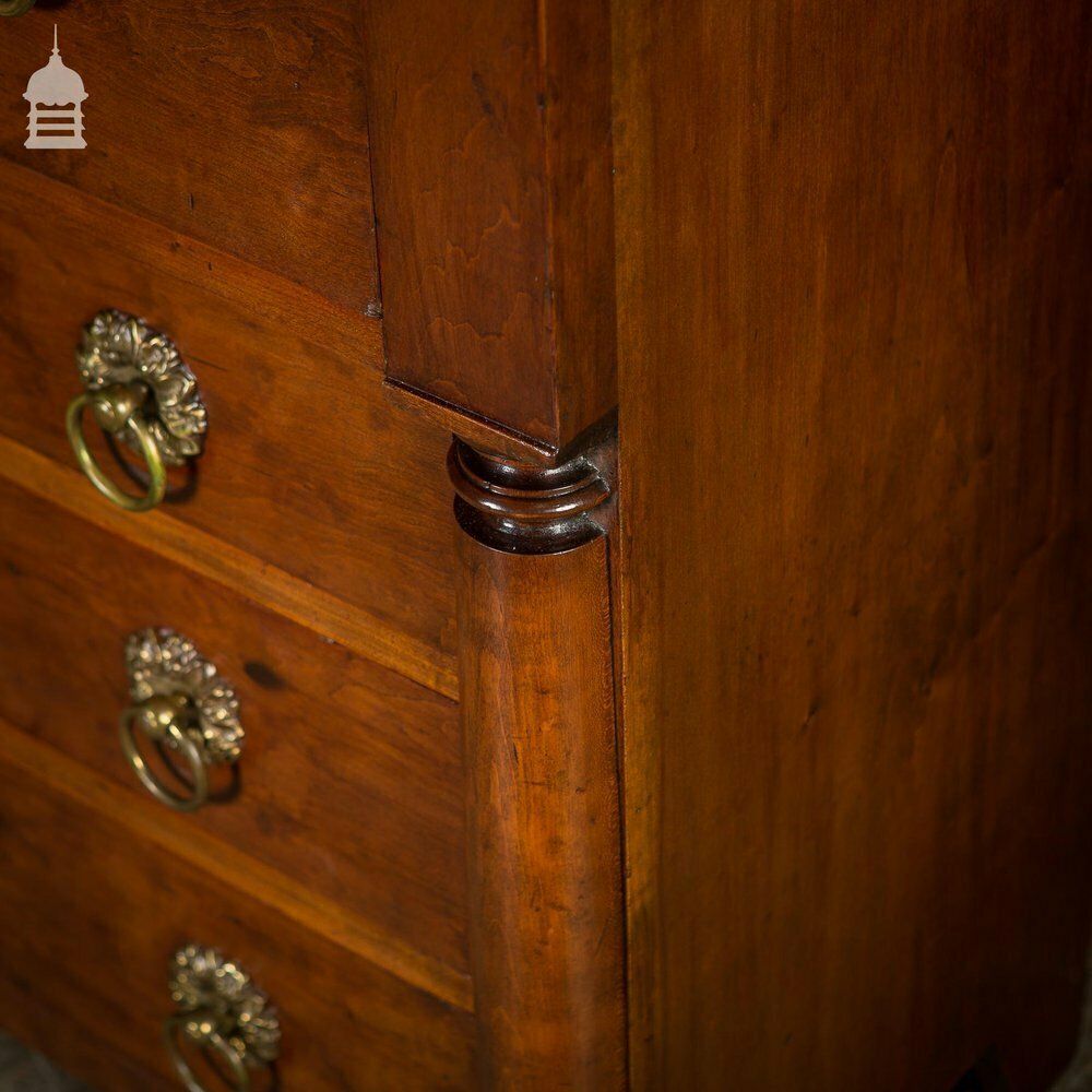 19th C Swedish Fruitwood Chest Of Drawers With Column Base And Brass Pulls photo Furniture