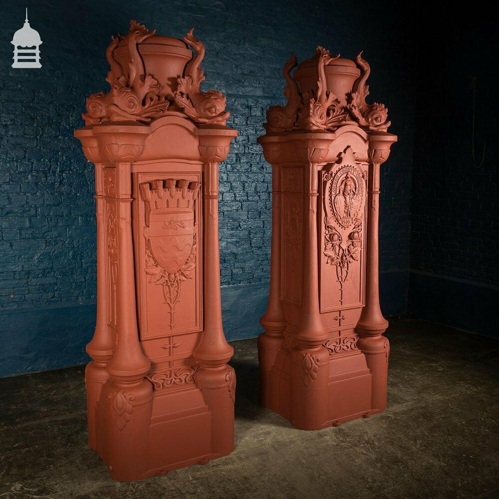 Pair Of Cast Iron London County Council Embankment Lamppost Bases Finished In Red Oxide Primer photo furniture