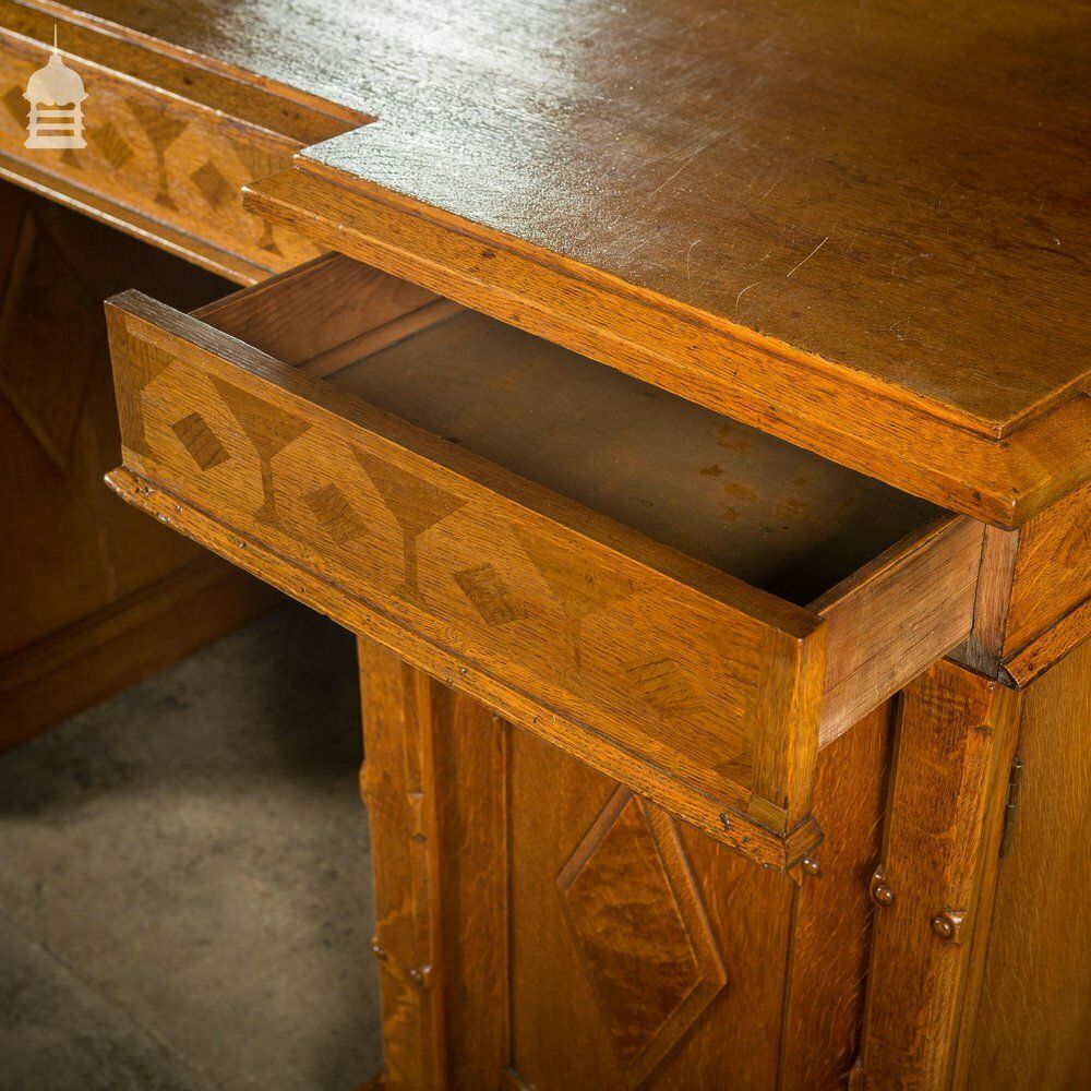 Arts And Crafts Oak With Inlaid Teak Pedestal Sideboard With Mirror From Norwich Cathedral photo 3900.0