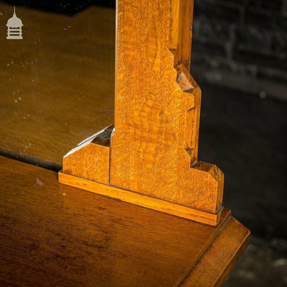 Furniture Arts And Crafts Oak With Inlaid Teak Pedestal Sideboard With Mirror From Norwich Cathedral photo